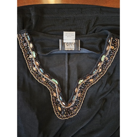 Vintage 90s Slinky Brand Womens 2X Tunic Top Black 3/4 Sleeve Fairy Stretchy USA - Picture 9 of 13